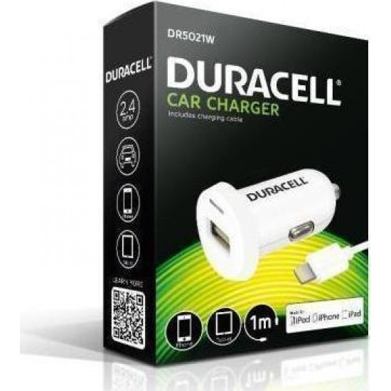 Duracell Car Charger Lightning 1m (DR5021W) 2.4A White