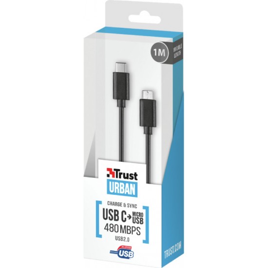 Trust USB 2.0 Cable USB-C male - micro USB male Μαύρο 1m (21316)