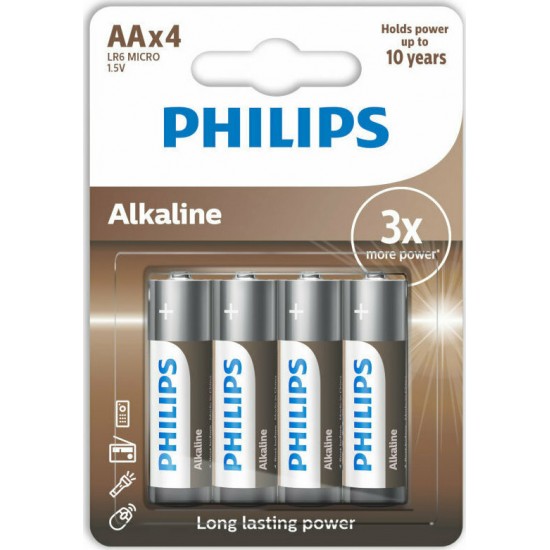 Philips LR6A4B Αλκαλικές μπαταρίες υψηλής απόδοσης AA (4τμχ)