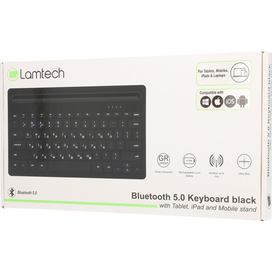 Lamtech BT 5.0 Keyboard with IPAD and mobile stand (LAM022124) GR Black