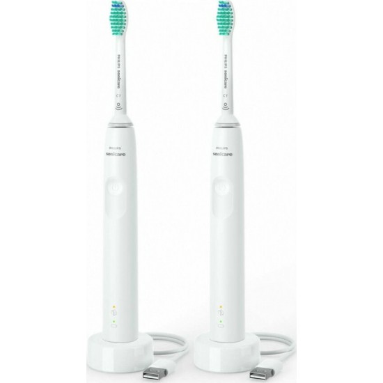 Philips Sonicare 3100 Series Ηλεκτρική Οδοντόβουρτσα με Χρονομετρητή και Αισθητήρα Πίεσης 2τμχ White (HX3675/13)