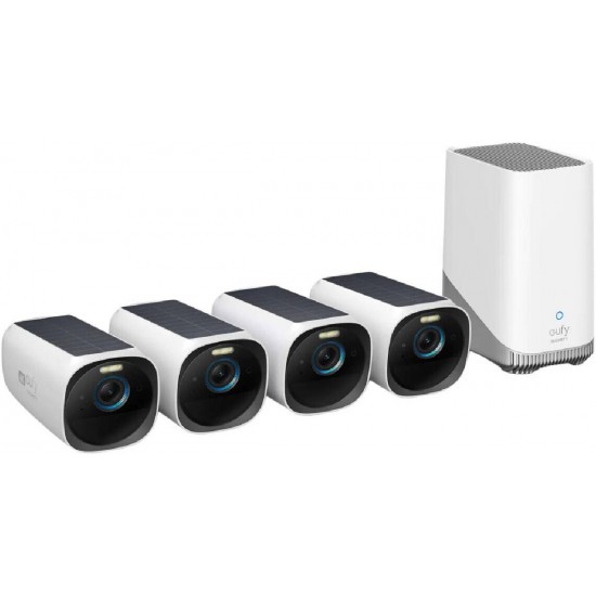 Anker EufyCam 3 S330 Solar KIT 4 Ασύρματων Καμερών IP 8MP 4K Ultra HD + HomeBase 3 (T88733W1) White