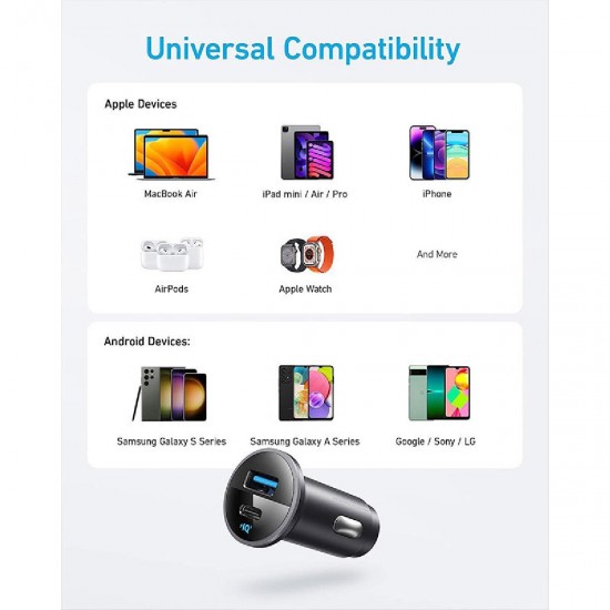 Anker 323 Φορτιστής Αυτοκινήτου με 1 Θύρα USB-A και 1 Θύρα Type-C 52.5W (A2735G11) Black