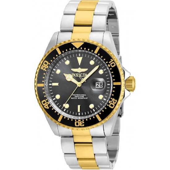 Invicta Pro Diver Ανδρικό Ρολόι 43mm Μπαταρίας με Χρυσό Μεταλλικό Μπρασελέ (22057)