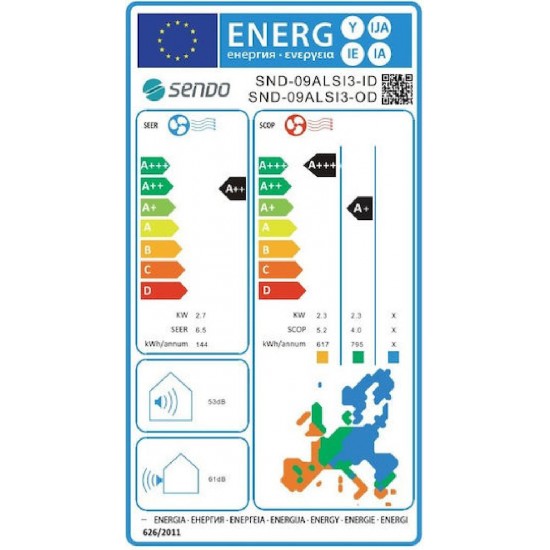 Sendo Aeolos SND-09/ALSI3 Κλιματιστικό Inverter 9000 BTU A++/A+ με Ιονιστή και WiFi