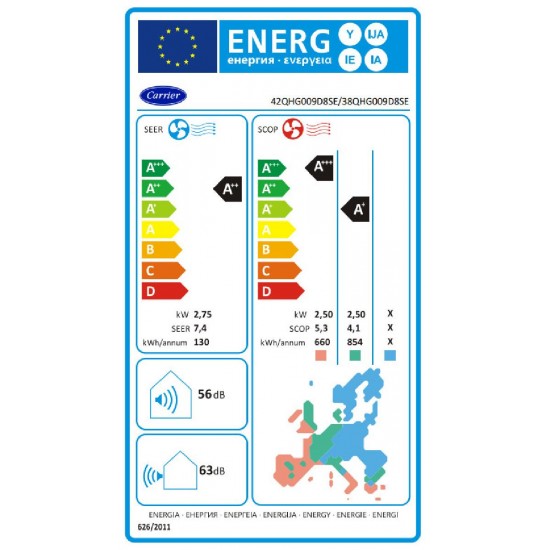 Carrier Extreme 3 (42QHG/38QHG009D8SD) Wi-Fi 9000BTU A++/A+++ Κλιματιστικό Inverter