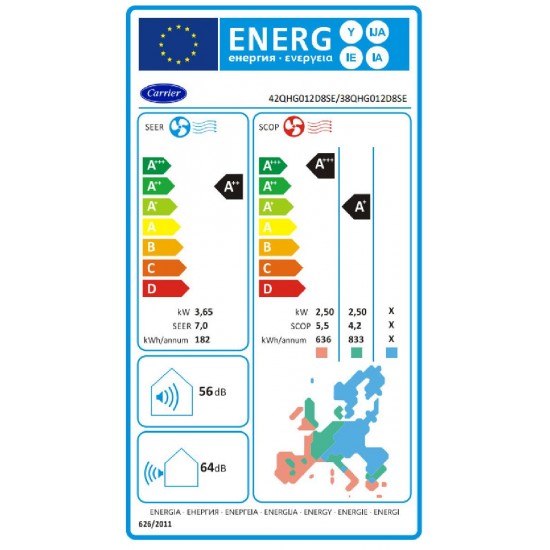 Carrier Extreme 3 (42QHG/38QHG012D8SD) Wi-Fi 12000BTU A++/A+++ Κλιματιστικό Inverter
