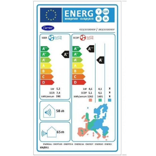 Carrier Celest (42QCE/38QCE012D8SH2) Wi-Fi 12000BTU A+++/A+++ Κλιματιστικό (Λευκό)