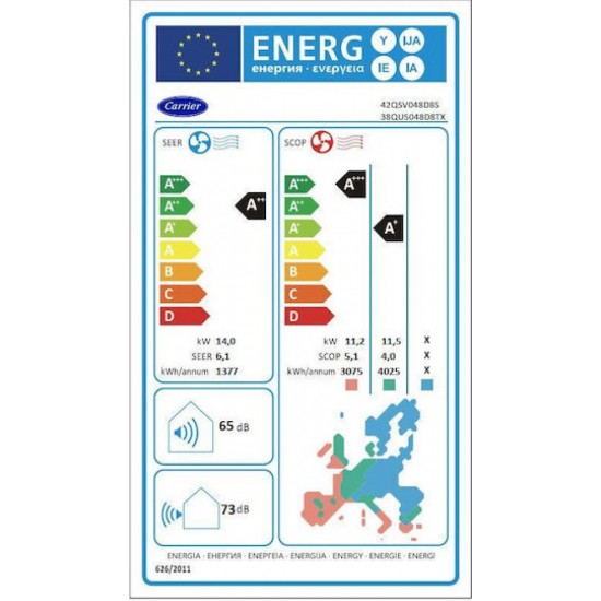 Carrier (42QSV048D8S/38QUS048D8TX) Επαγγελματικό Κλιματιστικό Inverter Οροφής 48000 BTU