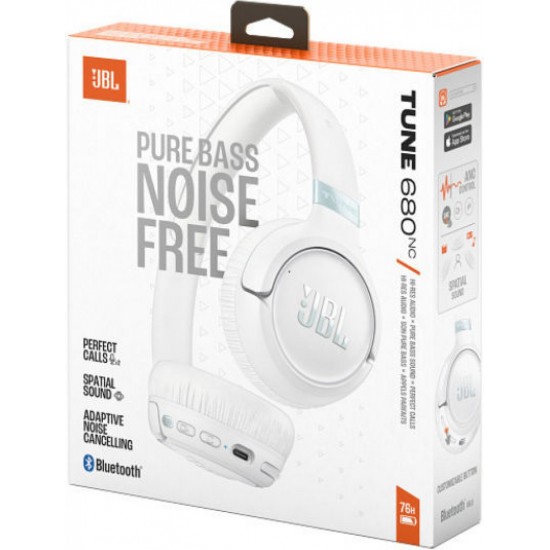 JBL Tune 680NC Ασύρματα Bluetooth On Ear Ακουστικά με 50 ώρες Λειτουργίας Λευκά