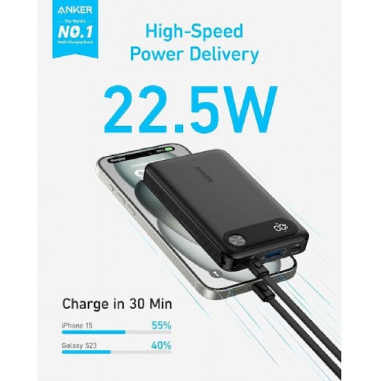 Anker Power Bank 10K mAh 22.5W USB-C Cable (A1257G11) Black