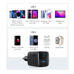 Anker 323 Φορτιστής Χωρίς Καλώδιο με Θύρα USB-A και Θύρα USB-C 33W (A2331G11) Μαύρος