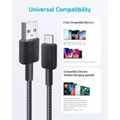 Anker 322 Durable Braided Charging Cable USB-A to USB-C 1.8m (A81H6G11) Black
