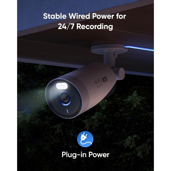 Anker E330 EufyCam Professional Wired Add-On Security Camera 4K Ultra HD 24/7 Smart Protection (T8600321) White