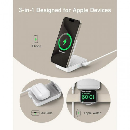 Anker MagGo Wireless Charging Station 3-in-1 Pocket Size 15W (B2557321) White