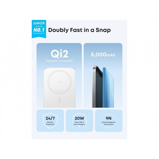 Anker MagSafe Powerbank 5000MAh Ultra-Slim Qi2 Certified 15W (A1665H21) white