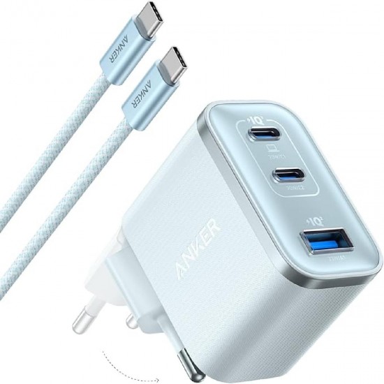 Anker USB C Charger 70W Nano 3 Ports με Καλώδιο  (B121A331) Ασημί