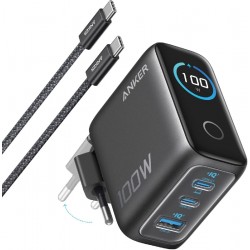 Anker Charger 100W 3-Port Power Supply with USB-C Cable (B121B31Z1) Black