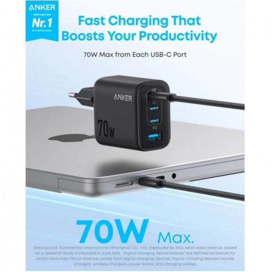 Anker Zolo 3x USB-C 1x USB-A PD 3.0 70W (A121CG11) Black