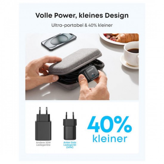 Anker Zolo Φορτιστής Χωρίς Καλώδιο με Θύρα USB-C 30W Power Delivery / Quick Charge 3.0 (A2698G11) Μαύρος