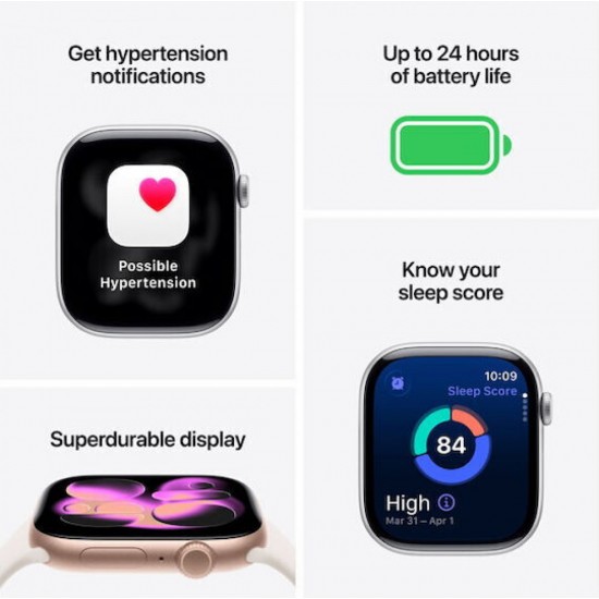Apple Watch Series 11 Aluminium 42mm Αδιάβροχο με Παλμογράφο (Jet Black Aluminium Case with Black Sport Band - M/L)