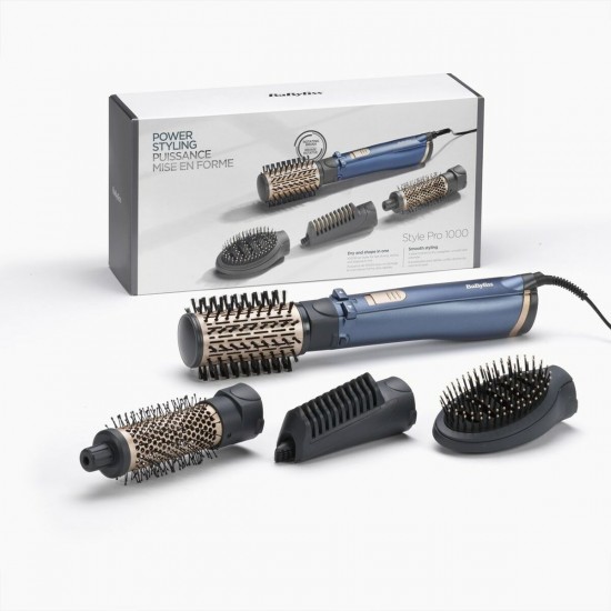 BaByliss Style Pro 1000 AS965E Κεραμική Ηλεκτρική Βούρτσα με Αέρα & Περιστρεφόμενη Κεφαλή για Ίσιωμα και Μπούκλες 1000W