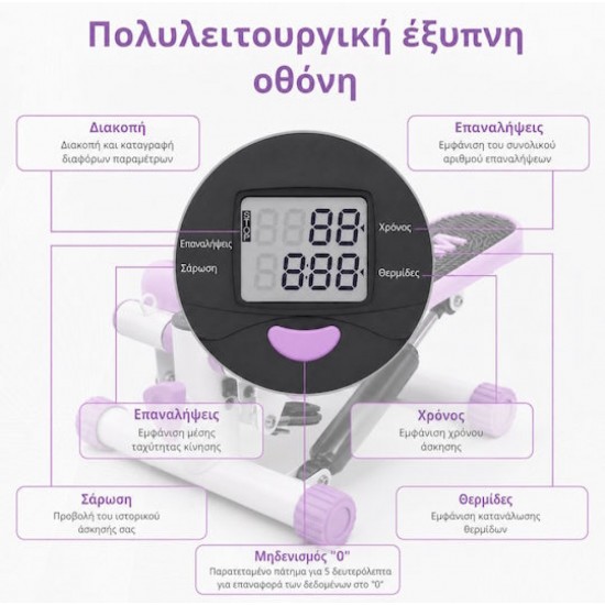 Coowoo CardioRise Stepper με Λάστιχα Εκγύμνασης & Οθόνη (23646) Μωβ