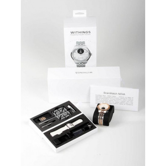 Withings Scanwatch Nova Brilliant Stainless Steel 39mm Αδιάβροχο με Παλμογράφο (Rose Gold Silver)