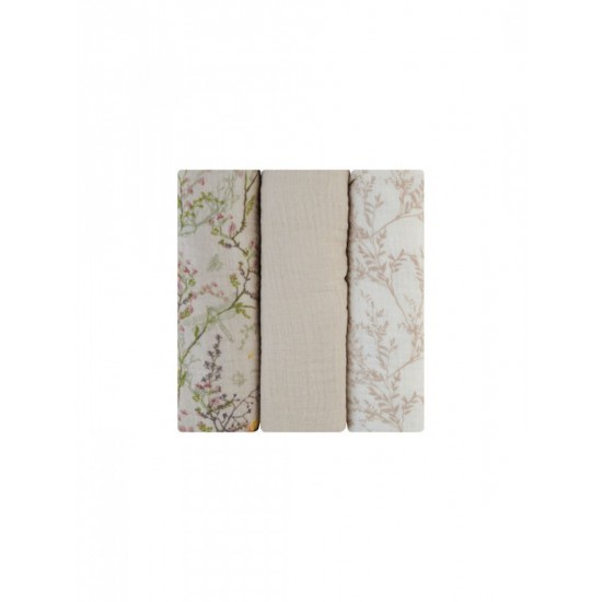 Kikka Boo Secret Garden Πάνες Αγκαλιάς από Μουσελίνα 75x75εκ. 3τμχ (31103010107) Beige
