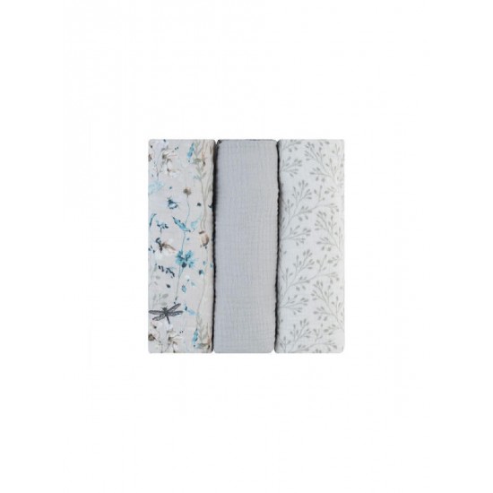 Kikka Boo Dreamy Fields Πάνες Αγκαλιάς από Μουσελίνα Grey 100x100εκ. 3τμχ (31103010112)
