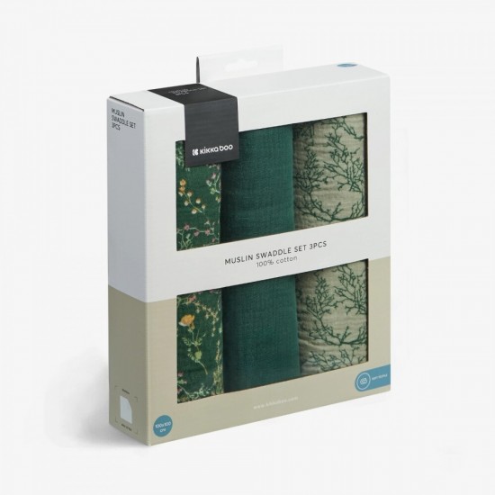 Kikka Boo Secret Garden Πάνες Αγκαλιάς από Μουσελίνα Green 100x100εκ. 3τμχ (31103010104)