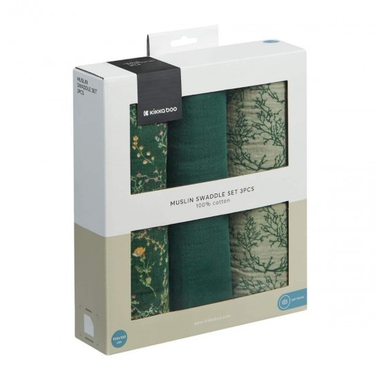 Kikka Boo Secret Garden Πάνες Αγκαλιάς από Μουσελίνα Green 100x100εκ. 3τμχ (31103010104)