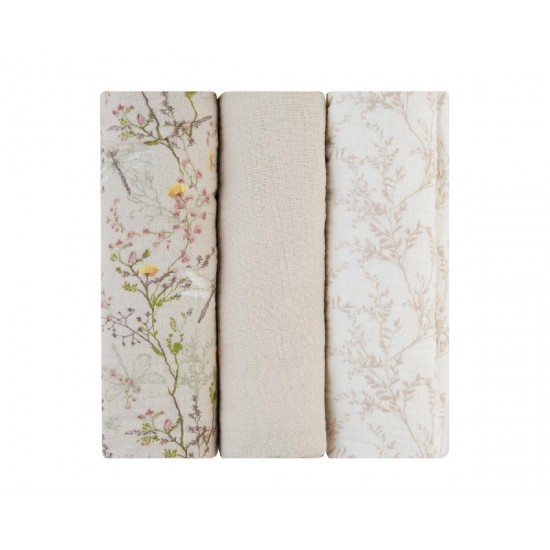 Kikka Boo Secret Garden Πάνες Αγκαλιάς από Μουσελίνα Beige 100x100εκ. 3τμχ (31103010108)