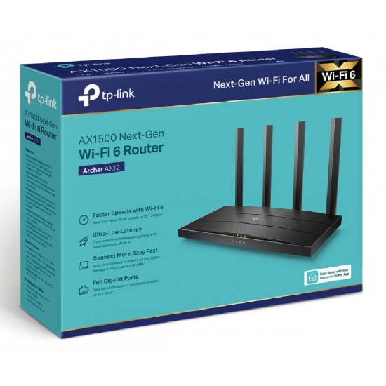 TP-LINK Archer AX12 Ασύρματο Router Wi-Fi 6 με 4 Θύρες Gigabit Ethernet (1750502926) v1.0