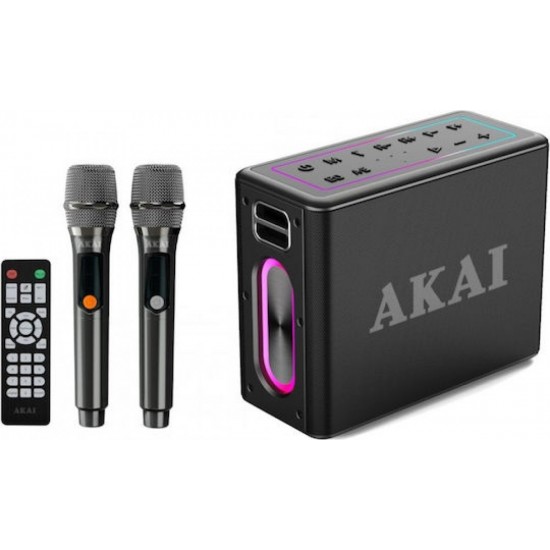 Akai ABTSW-120 Waterproof Portable Speaker Karaoke με Ασύρματα Μικρόφωνα Μαύρο