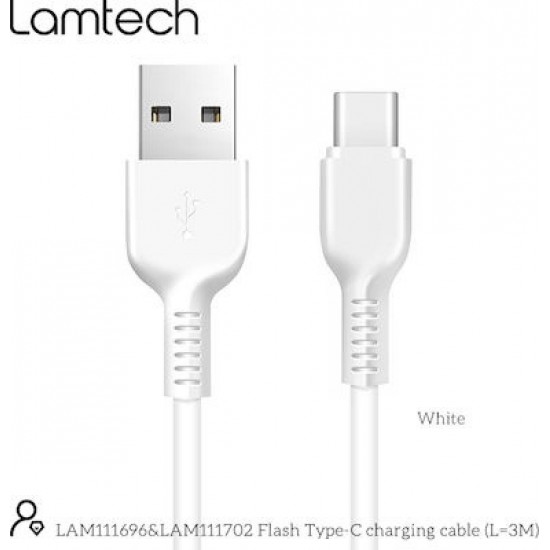 Lamtech USB 2.0 Cable USB-C male - USB-A male 3m (LAM111702) Λευκό