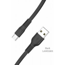 Lamtech Flat USB 2.0 Cable USB-C male - USB-A male Μαύρο 1m (LAM111801)