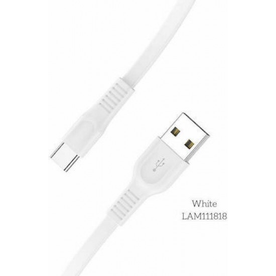 Lamtech Flat USB 2.0 Cable USB-C male - USB-A male Λευκό 1m (LAM111818)