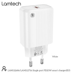 Lamtech Φορτιστής Χωρίς Καλώδιο με Θύρα USB-C 20W Power Delivery (LAM112686) Λευκός