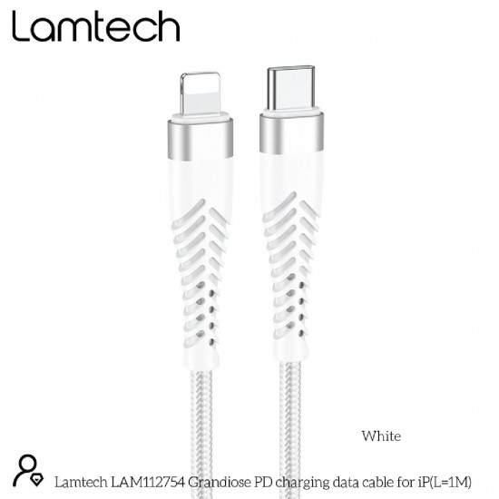 Lamtech Braided USB-C to Lightning Cable 1m (LAM112754) Λευκό