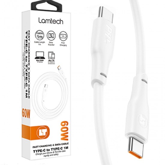 Lamtech Fast Charging and Data Cable Type-C to Type-C 1m (LAM113126) White