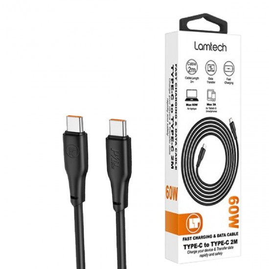 Lamtech Charge and Data Cable Type-C to Type-C 60W 2m (LAM114413) Black