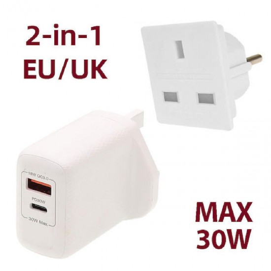 Lamtech Φορτιστής Χωρίς Καλώδιο με Θύρα USB-A και Θύρα USB-C 30W Power Delivery / Quick Charge 3.0 Λευκός (LAM980794)