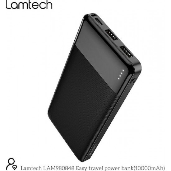 Lamtech Power Bank 10000mAh με 2 Θύρες USB-A Μαύρο