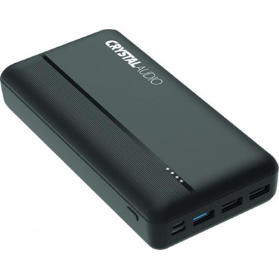 Crystal Audio PBK6K Power Bank 30000mAh 22.5W με 3 Θύρες USB-A και Θύρα USB-C Power Delivery Black