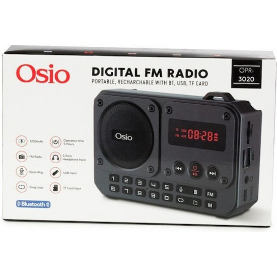 Osio Digital Portable Radio with Bluetooth (OPR-3020) Gray