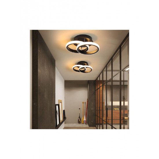 Powertech (HLL-0081) Μαύρο Μοντέρνα Πλαστική Πλαφονιέρα Οροφής με Ενσωματωμένο LED