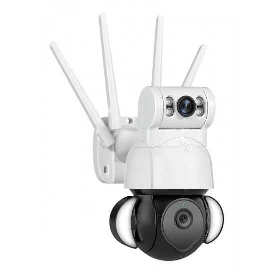 Sectec (ST-428-4M-DL) Λευκή IP Κάμερα Παρακολούθησης Wi-Fi 1080p Full HD Αδιάβροχη με Αμφίδρομη Επικοινωνία και Προβολείς