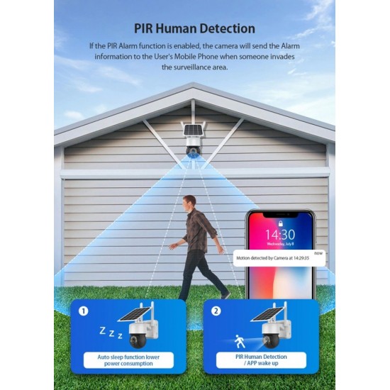 Sectec (ST-S517C-3M) White Smart IP Ηλιακή Κάμερα 3ΜΡ, PIR, PTZ, cloud/micro SD