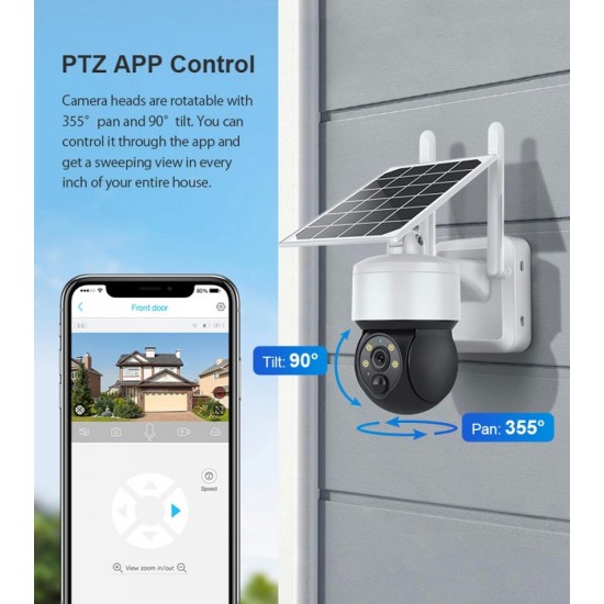 Sectec (ST-S517C-3M) White Smart IP Ηλιακή Κάμερα 3ΜΡ, PIR, PTZ, cloud/micro SD